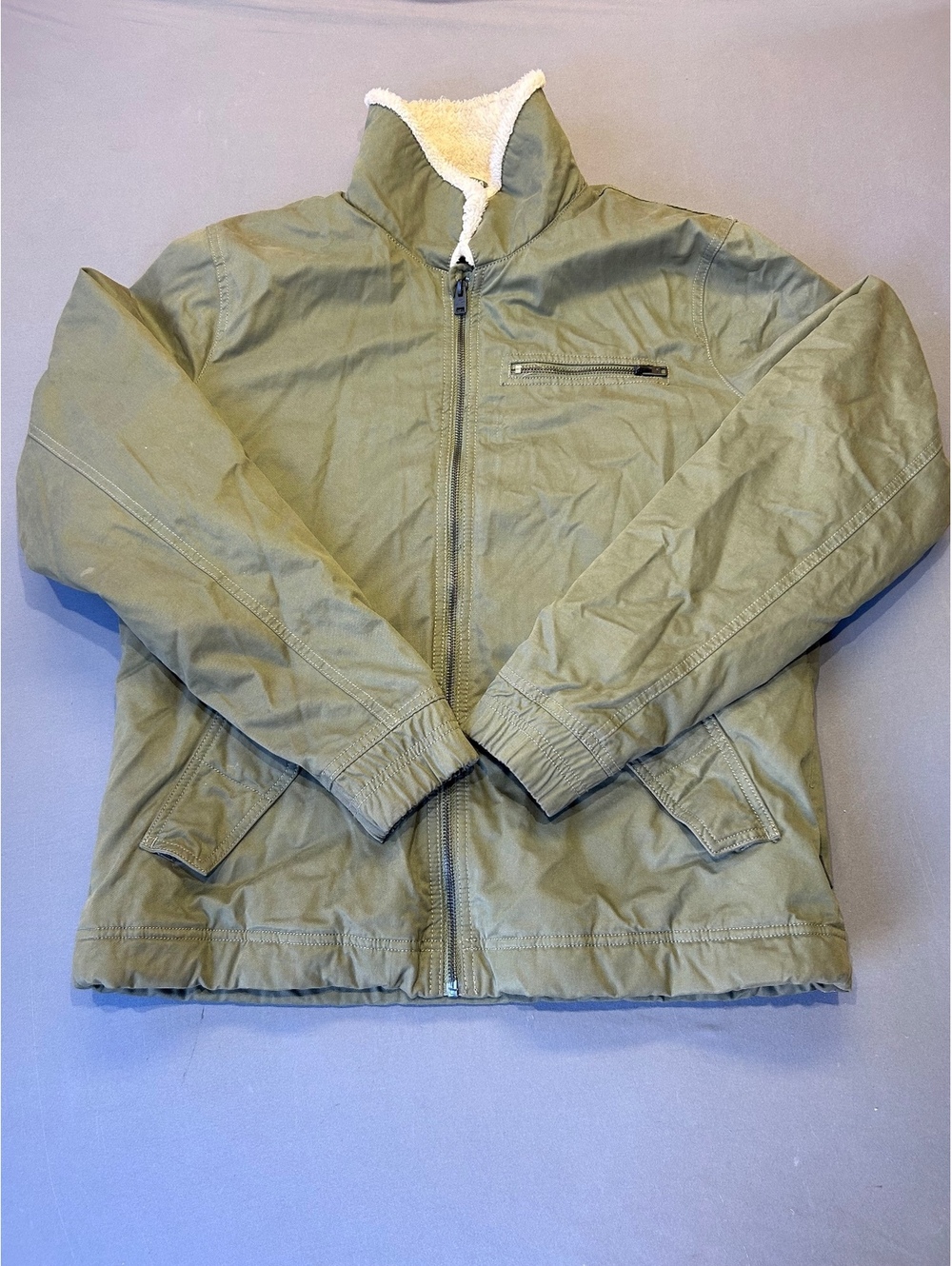Hollister Men's Olive Green Sherpa Lined Jacket Large